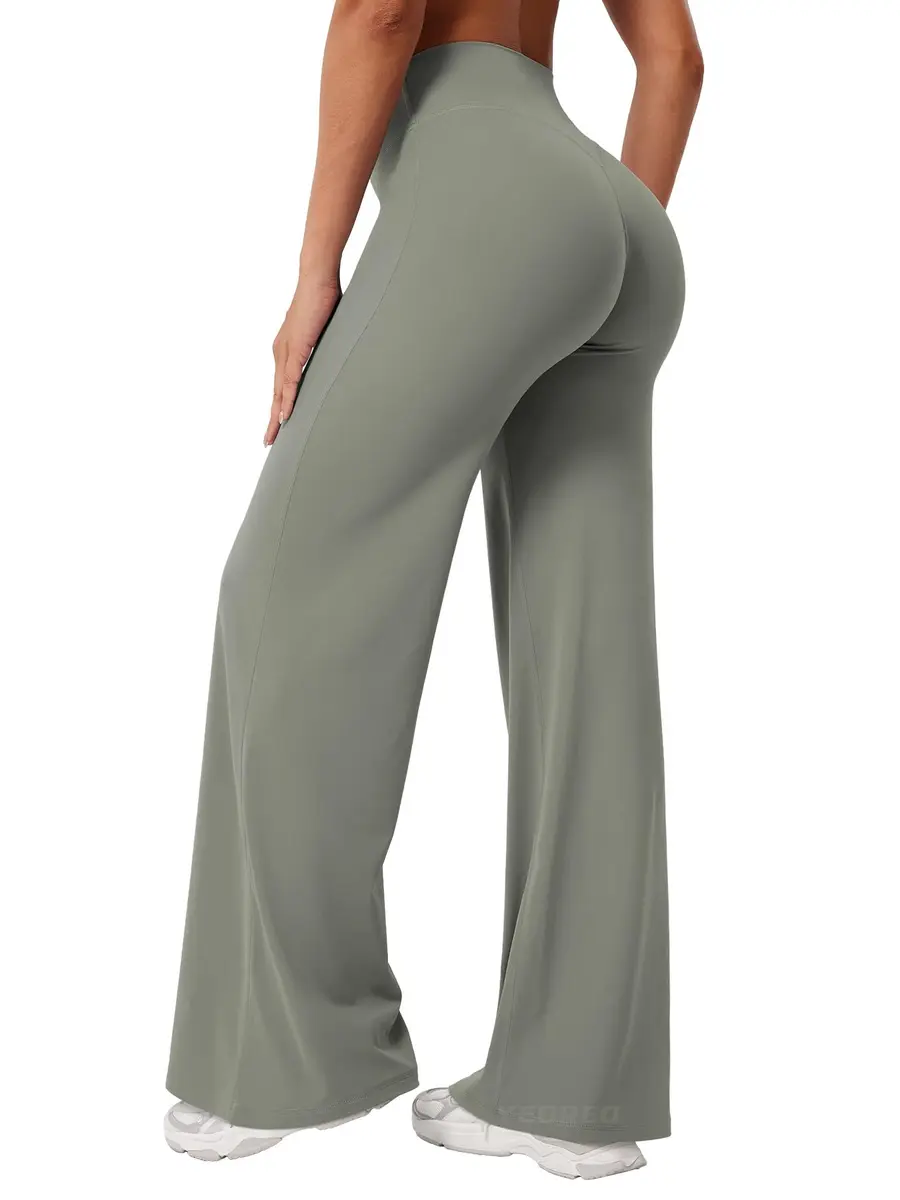 YEOREO Women's Straight Leggings 31.5" Inseam Yoga Pants - Gray Green M | Sweat-Wicking & High-Waisted - view 2