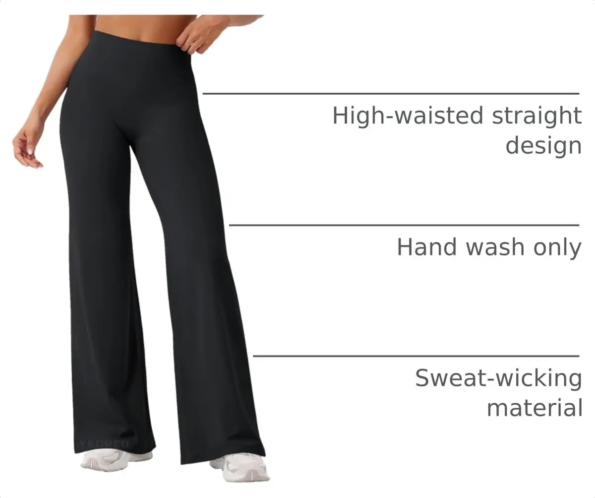 YEOREO Womens Straight Leggings 31.5" Inseam Black | High Waisted Gym Yoga Pants for Women - view 4