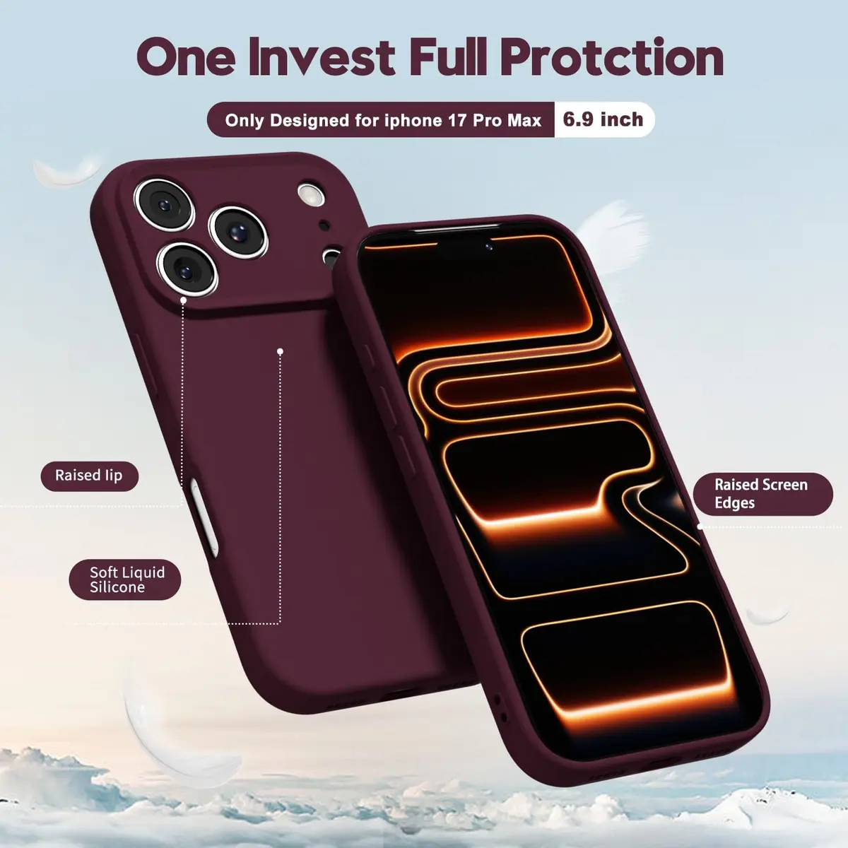 oakxco Liquid Silicone Case for iPhone 17 Pro Max/ 18 Pro Max 6.9 inch | Burgundy Matte Finish - view 3