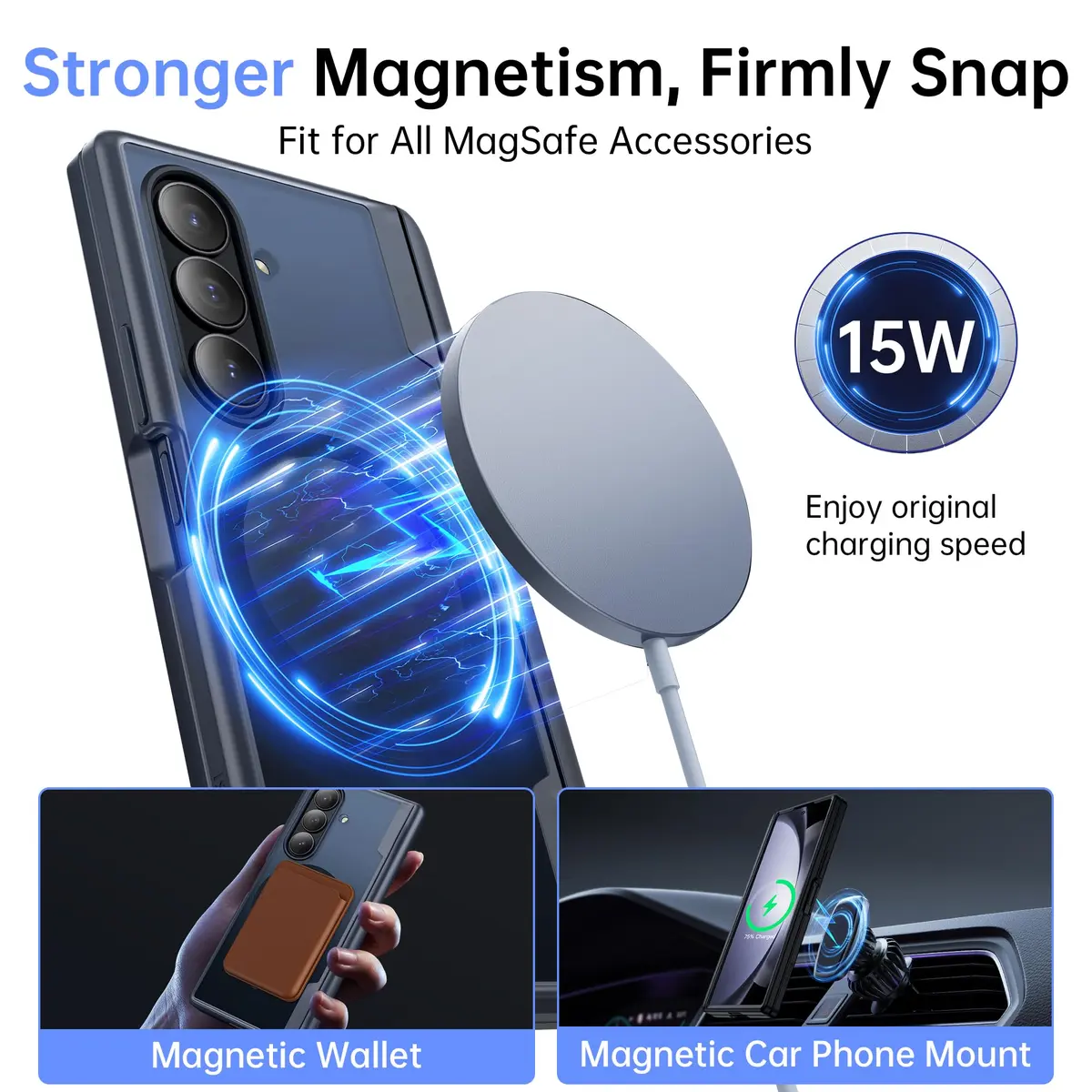 MOBOSI Magnetic Case for Samsung Galaxy Z Fold 7 with Screen Protector, Black | Full Body Hinge Protection - view 2