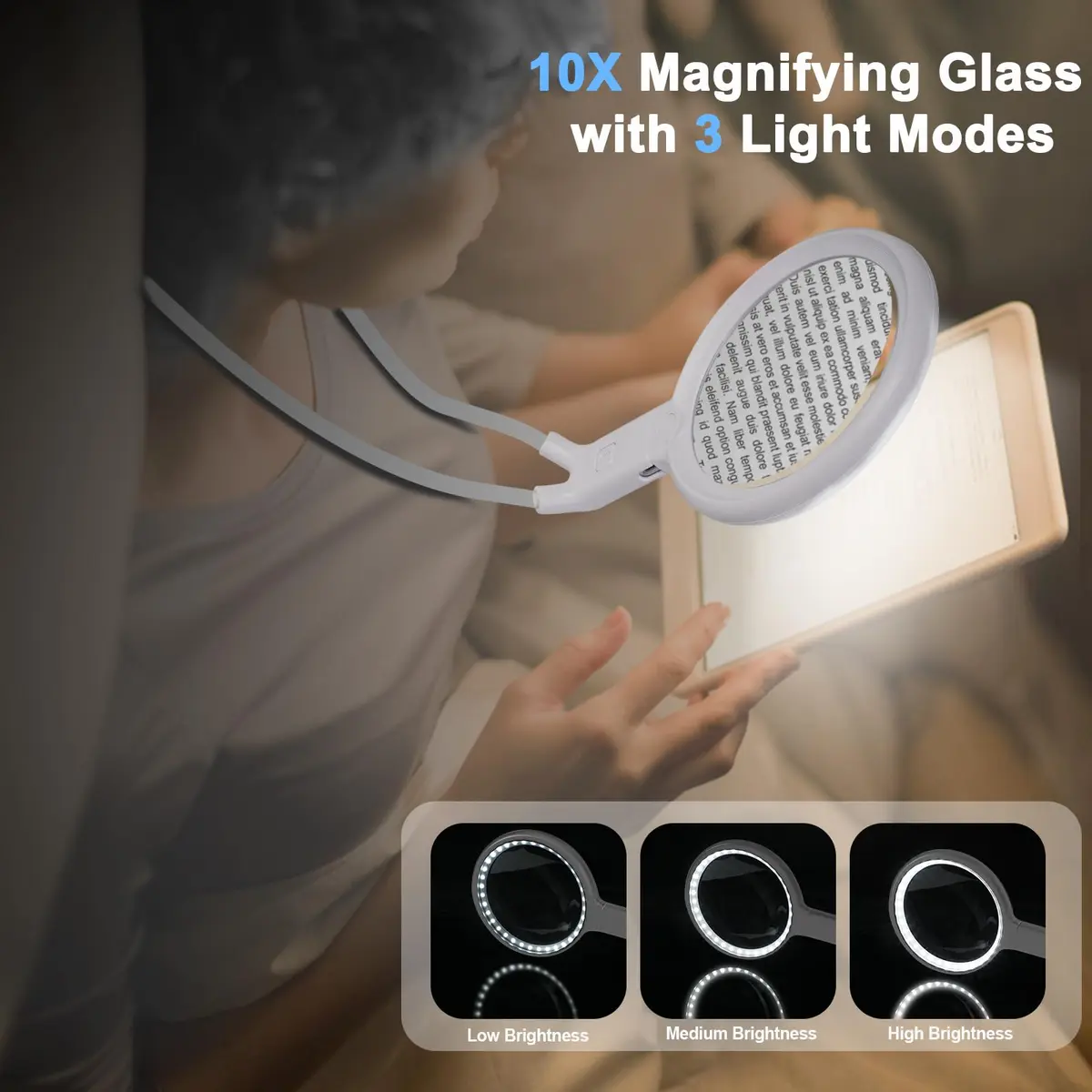 GABORISH Neck Magnifier Hands Free with Light, 10X 5.2 Inch Acrylic Lens | 36 LED Lights for Reading, Sewing, Crafts - view 2