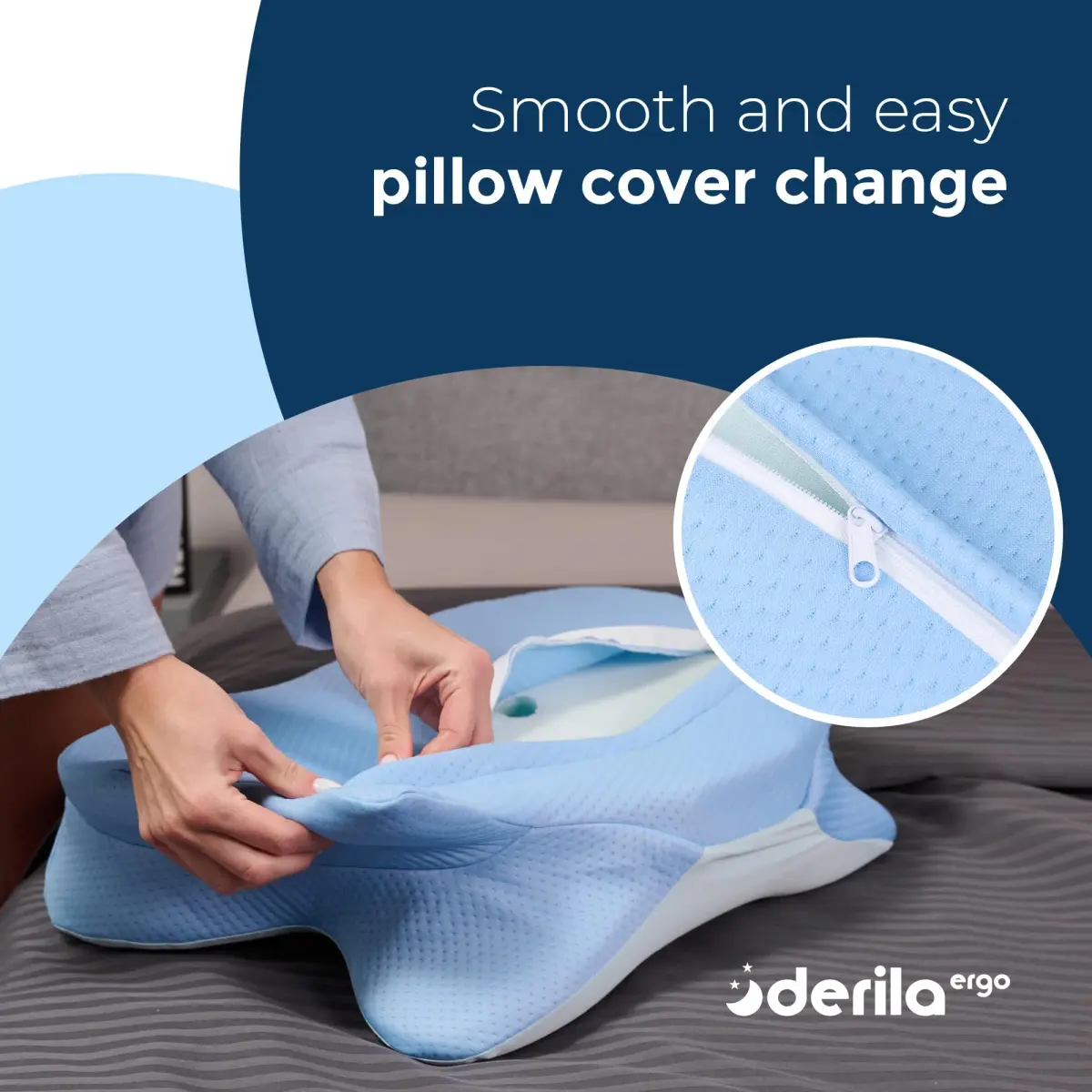Derila Ergo Cooling Pillowcase 54cm x 36cm x 1.2cm (21.25 x 14.17 x 4.72 in) | Breathable Nylon-Spandex Blend for Neck Support - view 6
