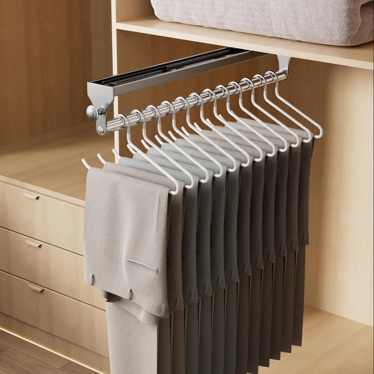 CICUFY Pull Out Closet Rod 40cm (15.7 inch) | Heavy Duty Pants Rack with Smooth Operation - main product image