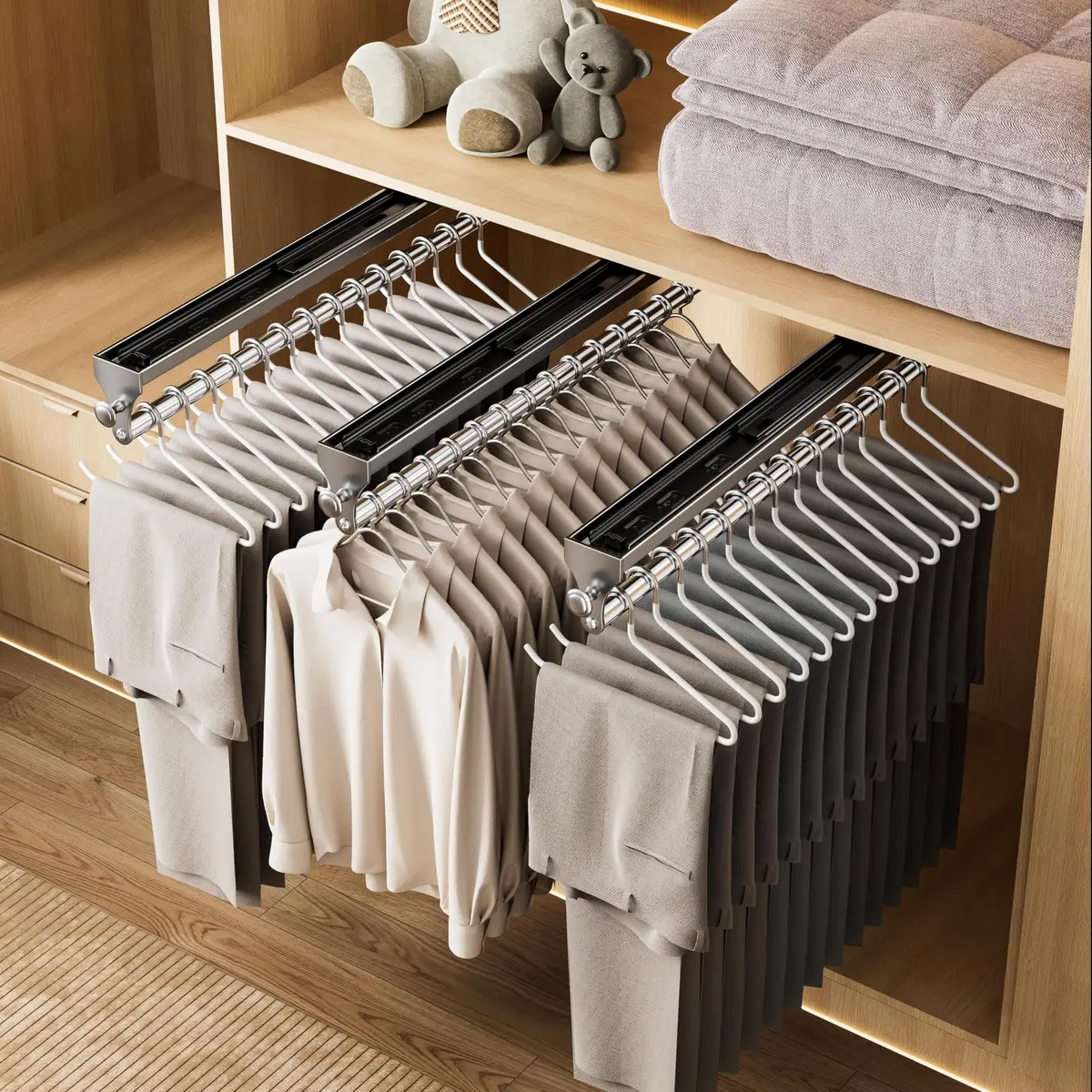 CICUFY Pull Out Closet Rod 40cm (15.7 inch) | Heavy Duty Pants Rack with Smooth Operation - view 6