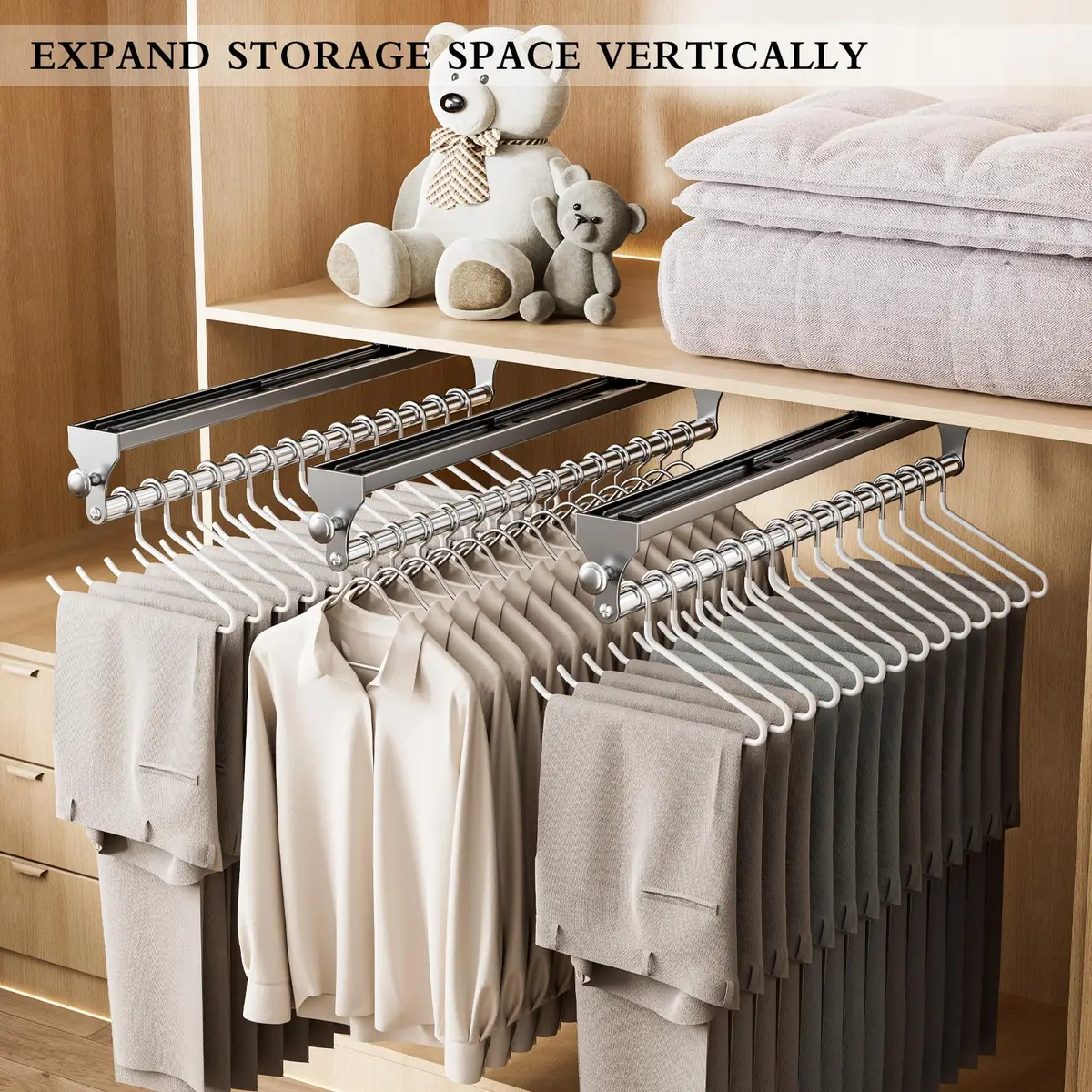 CICUFY Pull Out Closet Rod 40cm (15.7 inch) | Heavy Duty Pants Rack with Smooth Operation - view 2