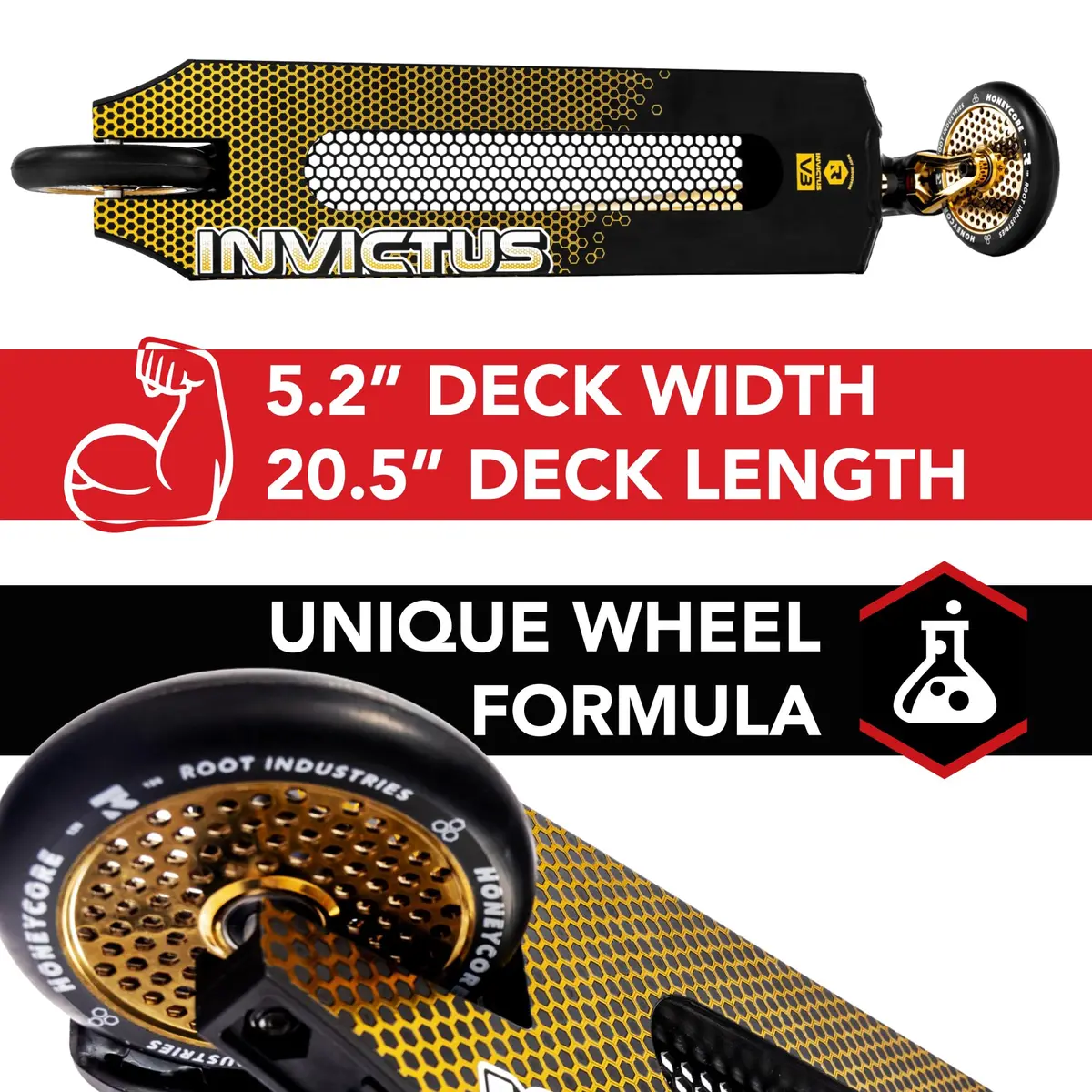 Root Industries Invictus Complete Pro Scooter – 120mm Honeycore Wheels, Chromolite Bars, HIC Compression & Cut-Out Deck (Burnt Gold) | Lightweight & Durable - view 6