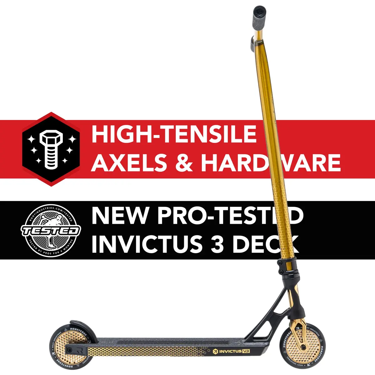 Root Industries Invictus Complete Pro Scooter – 120mm Honeycore Wheels, Chromolite Bars, HIC Compression & Cut-Out Deck (Burnt Gold) | Lightweight & Durable - view 2