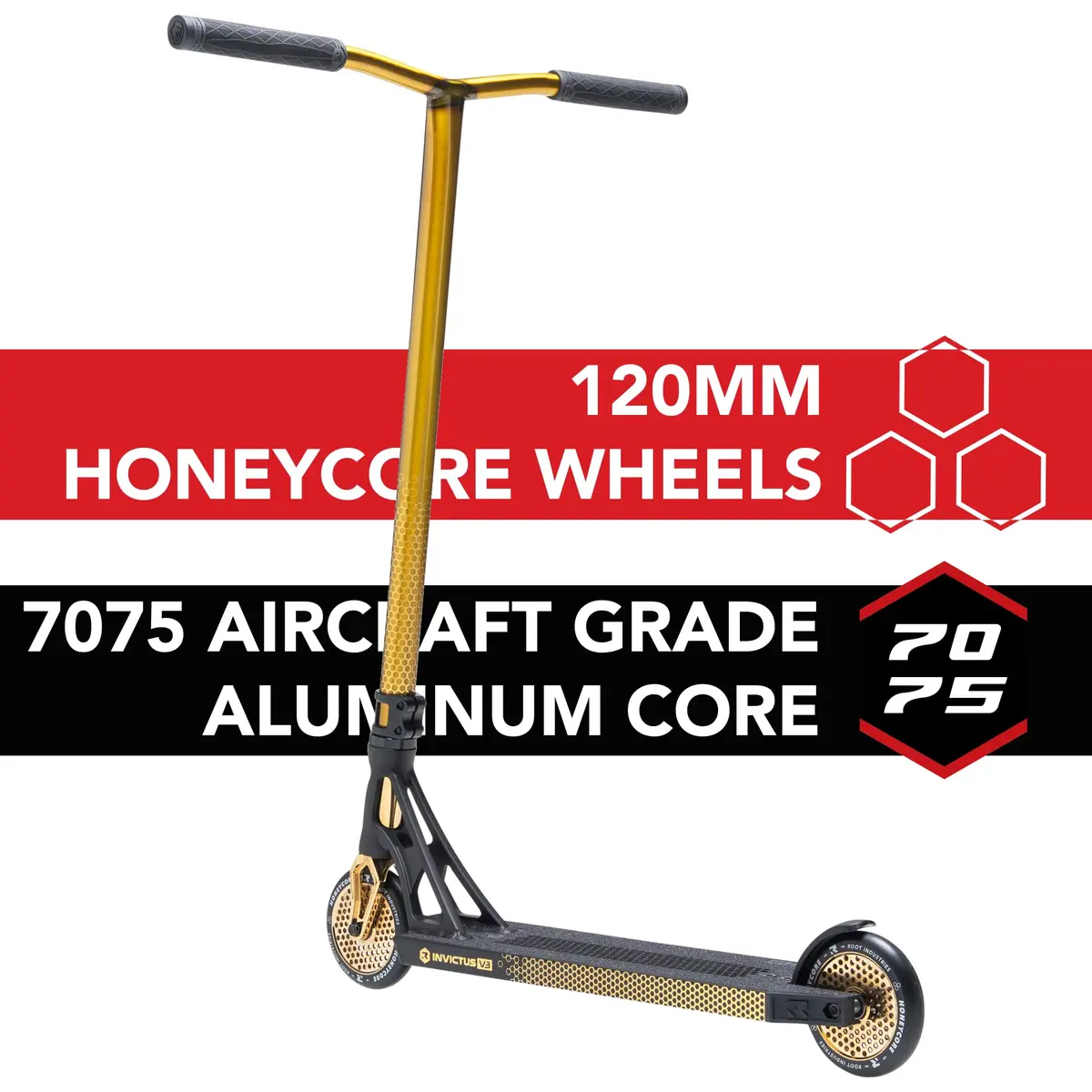 Root Industries Invictus Complete Pro Scooter – 120mm Honeycore Wheels, Chromolite Bars, HIC Compression & Cut-Out Deck (Burnt Gold) | Lightweight & Durable - view 4