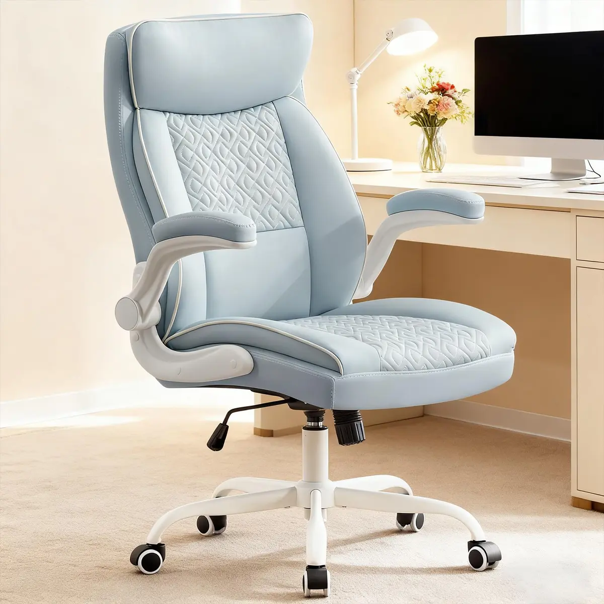 Furnistyle Executive Office Chair with High Back, Leather, Blue | Lumbar Support & Adjustable Height - main product image
