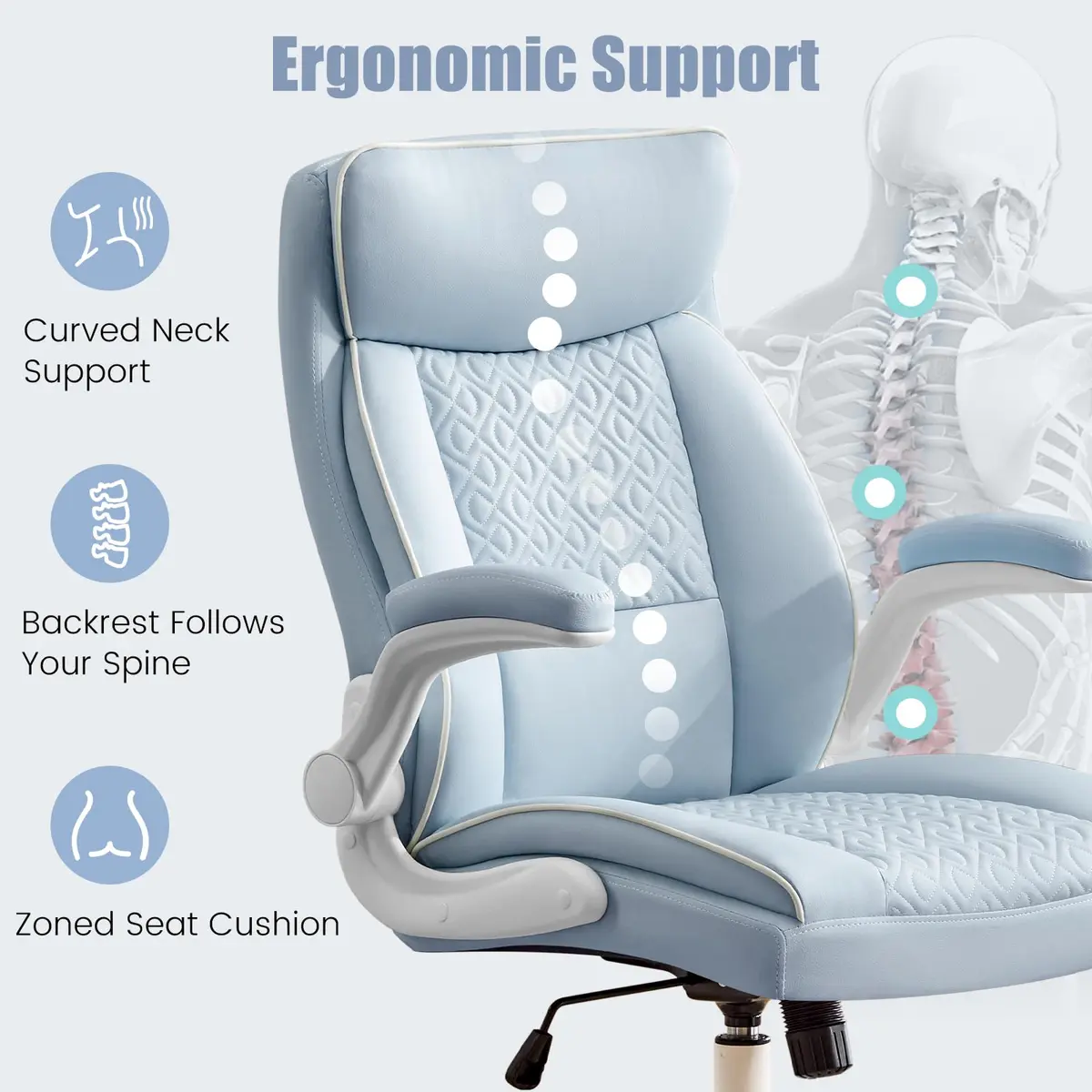 Furnistyle Executive Office Chair with High Back, Leather, Blue | Lumbar Support & Adjustable Height - view 5