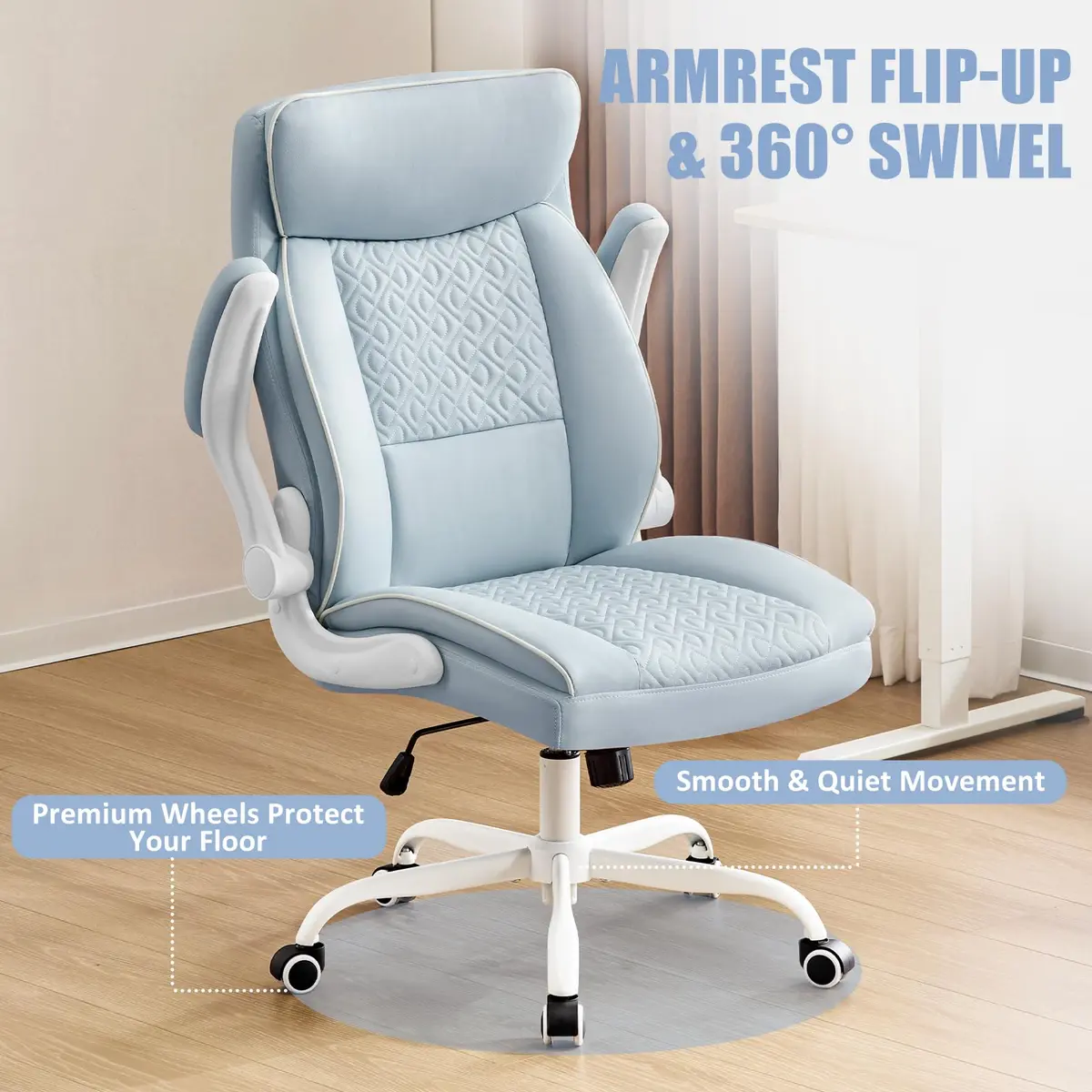 Furnistyle Executive Office Chair with High Back, Leather, Blue | Lumbar Support & Adjustable Height - view 6