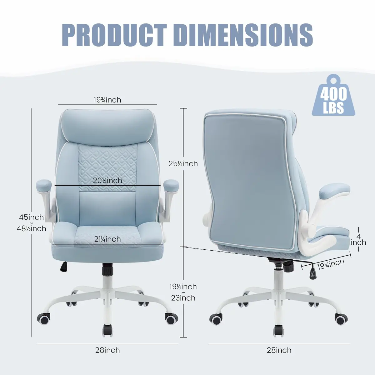 Furnistyle Executive Office Chair with High Back, Leather, Blue | Lumbar Support & Adjustable Height - view 2