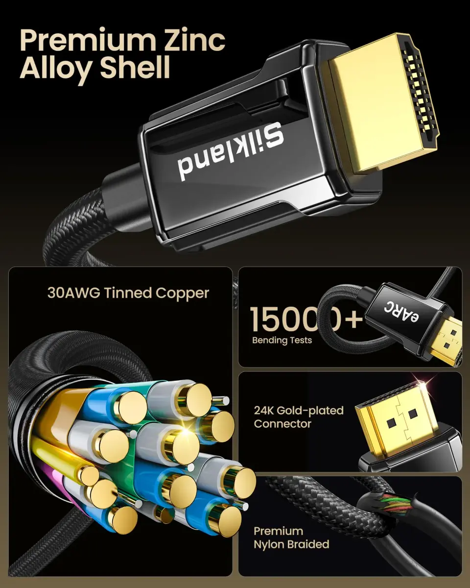 Silkland 8K HDMI 2.1 Cable 10ft (3.05m) | Ultra High-Speed 48Gbps, ARC/eARC, 120Hz - view 8