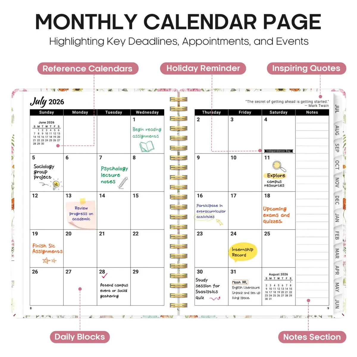 Taja Academic Planner 2026-2027, Jul 2026-Jun 2027 Monthly & Weekly Calendar Planner 21.6 cm (8.5 in) | Acid-Free Paper for Smooth Writing - view 2