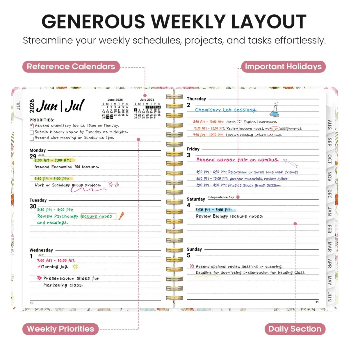 Taja Academic Planner 2026-2027, Jul 2026-Jun 2027 Monthly & Weekly Calendar Planner 21.6 cm (8.5 in) | Acid-Free Paper for Smooth Writing - view 3
