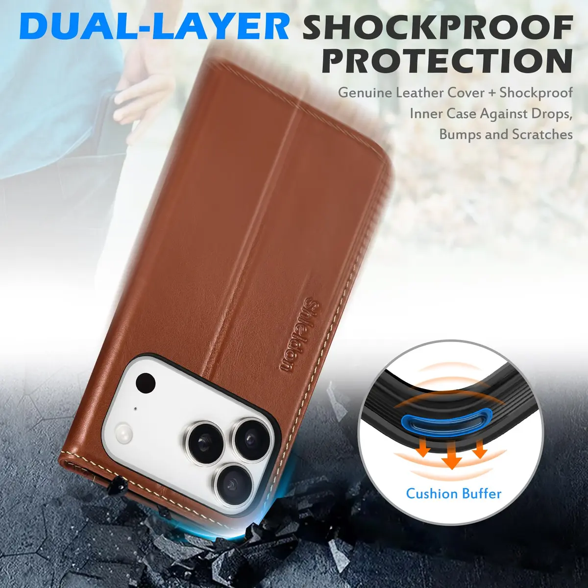 SHIELDON Genuine Leather Wallet Case for iPhone 18 Pro/17 Pro | RFID Blocking & Shockproof (6.3") - view 6