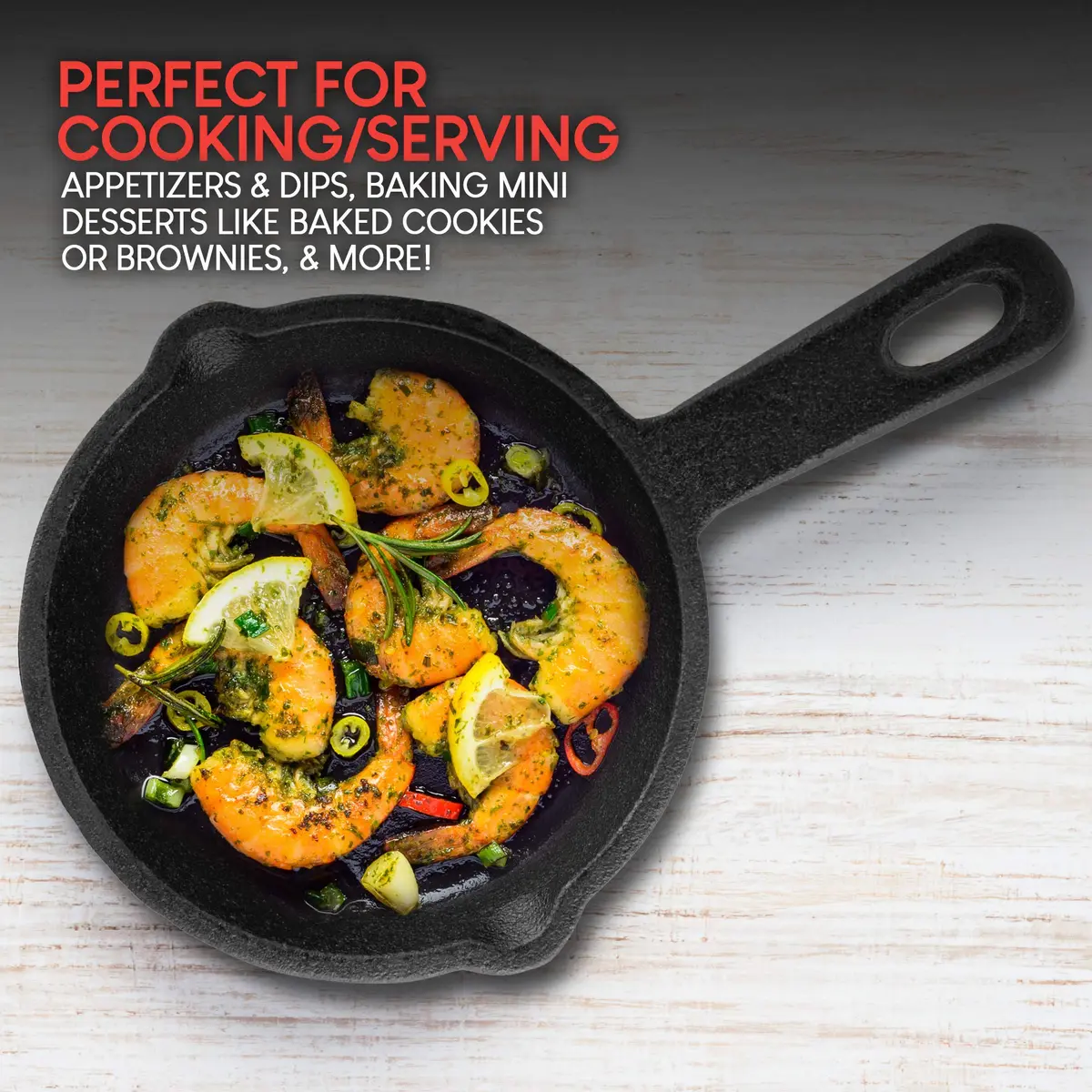 Modern Innovations Mini Black Cast Iron Skillet Set with Silicone Mitt (48 Count) - 3.5 Inch Pans | Pre Seasoned Small Skillets for Baked Cookie/Brownie or Cooked Eggs - view 6