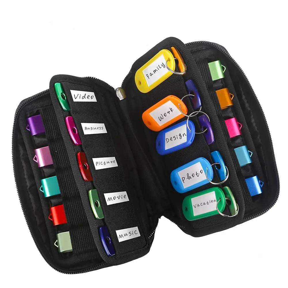 vellgo USB Flash Drive Case Organizer with 20 Slots & Labels, Black | Holds Thumb Drives & Accessories - main product image