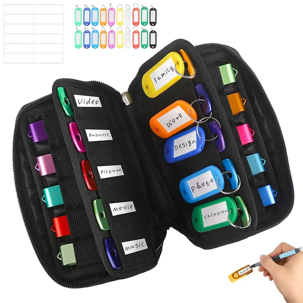 vellgo USB Flash Drive Case Organizer with 20 Slots & Labels, Black | Holds Thumb Drives & Accessories - view 2