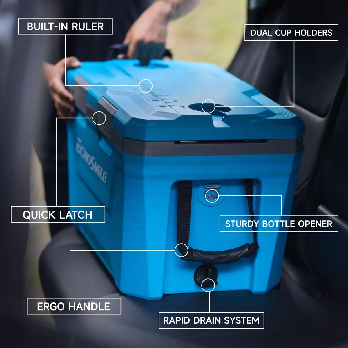 EchoSmile 35 Quart Insulated Cooler Blue | Large Capacity, Durable & Portable - view 6