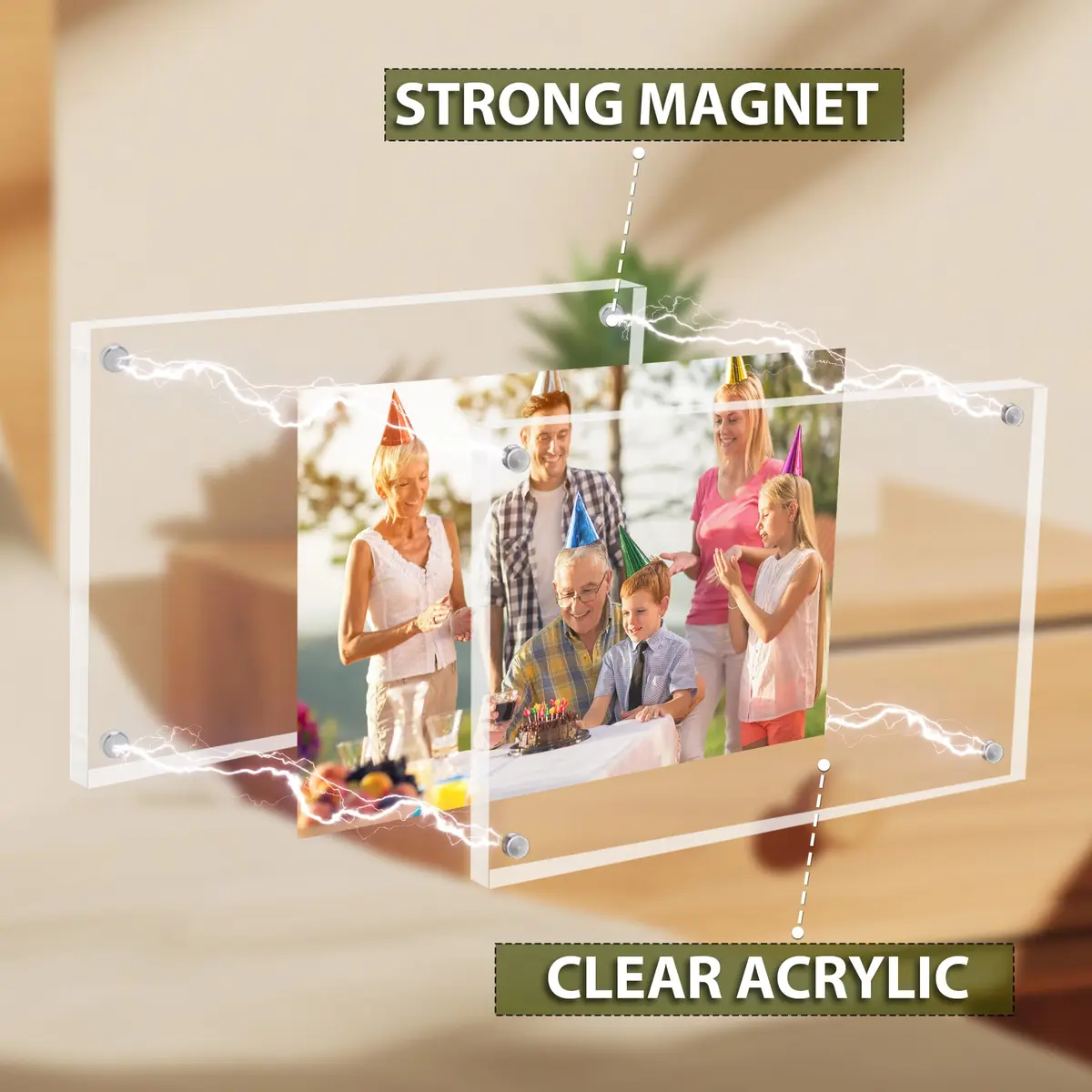 BP4U 8x10 Acrylic Picture Frame | Magnetic Double-Sided Display, UV-Resistant, Frameless, 3-Pack - view 5