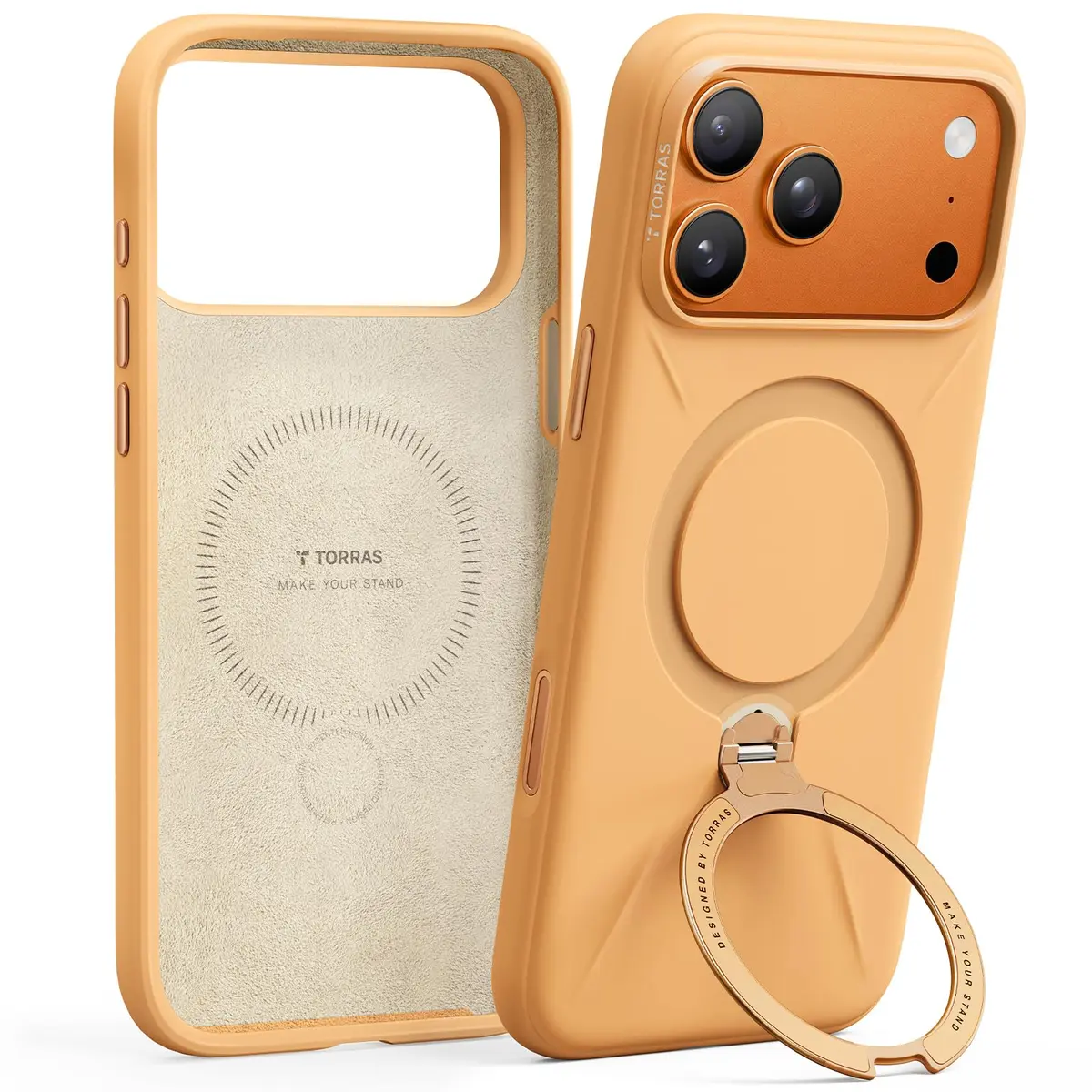 TORRAS Q3 Silicone 360 Spin Case for iPhone 17 Pro 6.3'' | MagSafe Compatible, Liquid Silicone Rubber, Pastel Orange - main product image