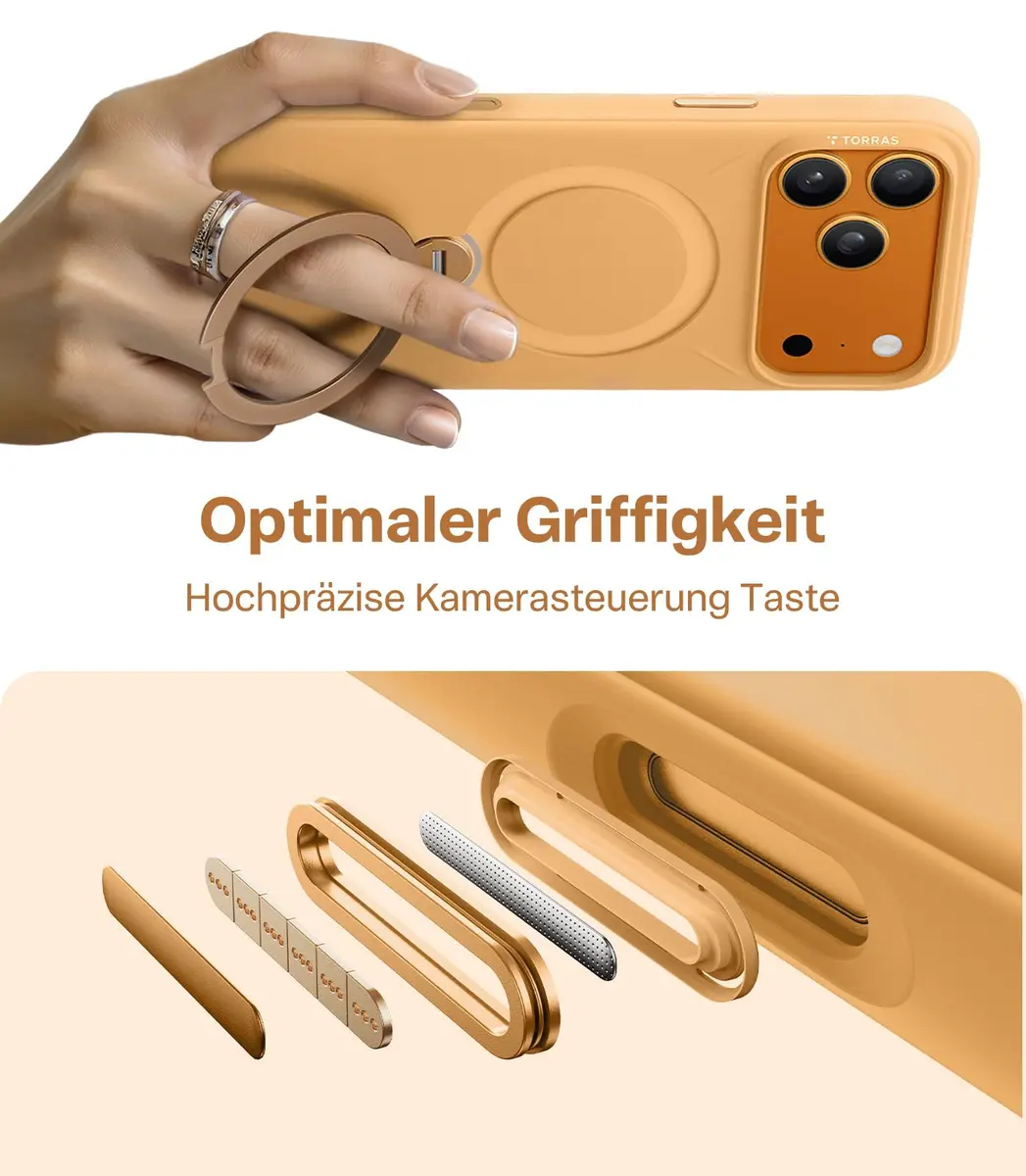 TORRAS Q3 Silicone 360 Spin Case for iPhone 17 Pro 6.3'' | MagSafe Compatible, Liquid Silicone Rubber, Pastel Orange - view 5