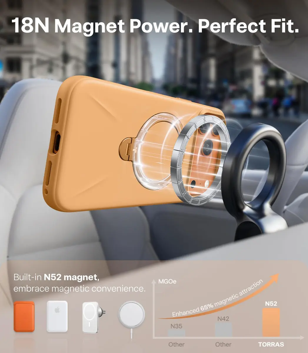 TORRAS Q3 Silicone 360 Spin Case for iPhone 17 Pro 6.3'' | MagSafe Compatible, Liquid Silicone Rubber, Pastel Orange - view 6