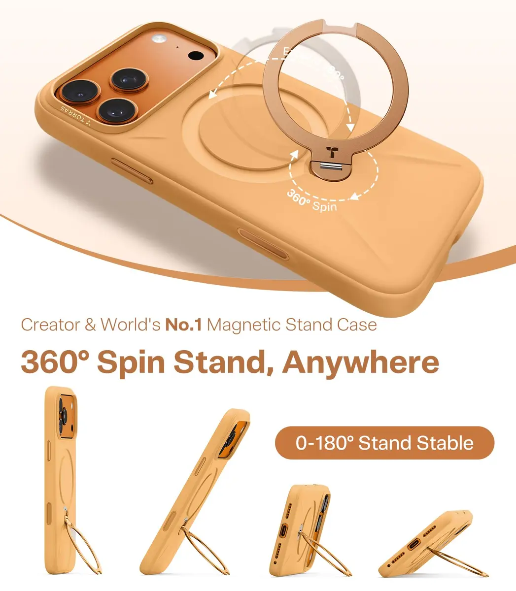 TORRAS Q3 Silicone 360 Spin Case for iPhone 17 Pro 6.3'' | MagSafe Compatible, Liquid Silicone Rubber, Pastel Orange - view 3