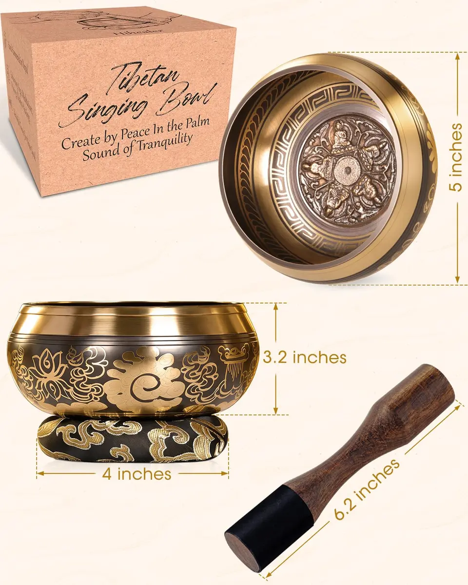 Relaehih Tibetan Singing Bowl Set 5 Inch | Authentic Nepal Hand-Hammered Meditation Chakra Sound Bowl with Mallet & Cushion - view 4