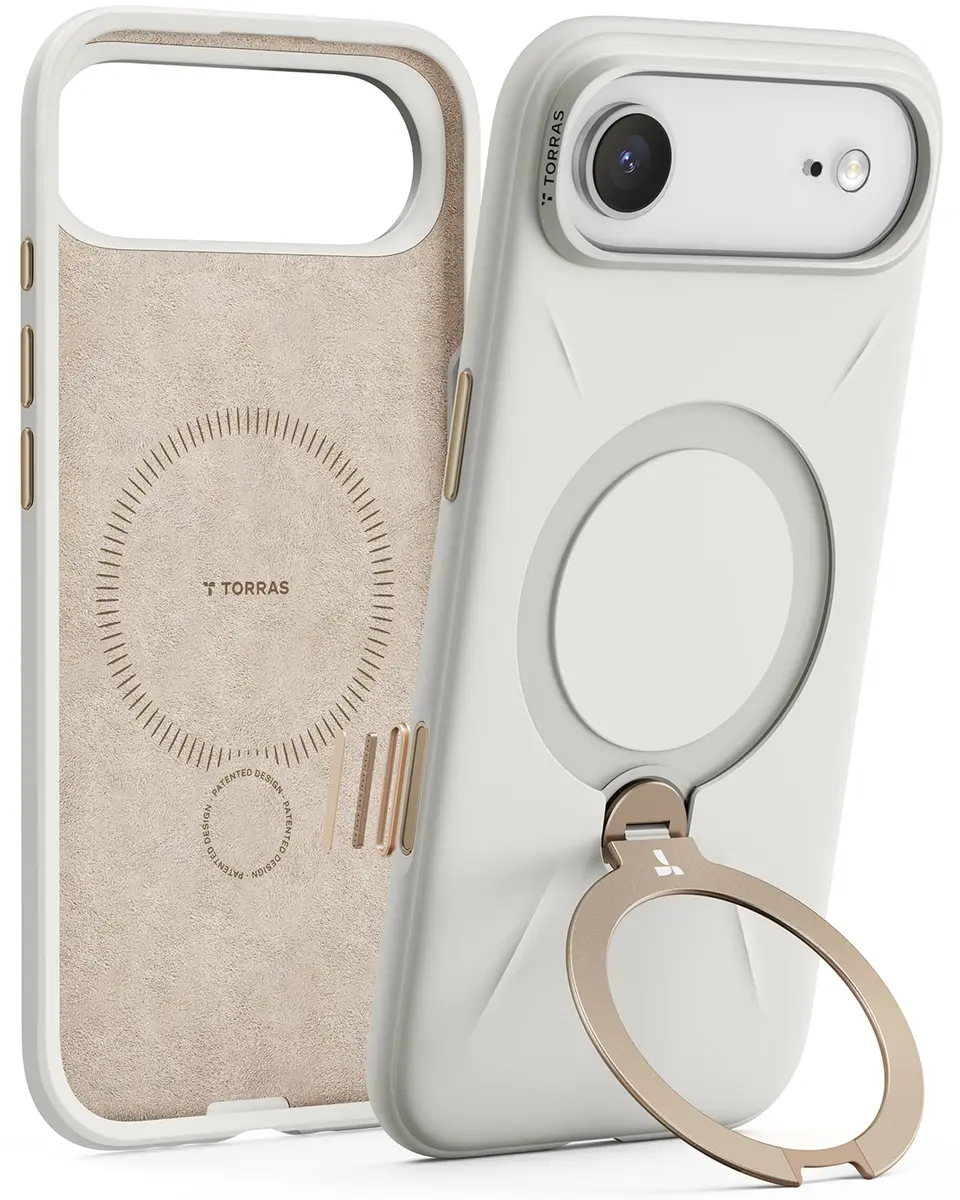 TORRAS Q3 Silicone for iPhone Air Case with Stand, 6.5'' Liquid Silicone Rubber, MagSafe Compatible, 360° Spin, Light Ivory - main product image