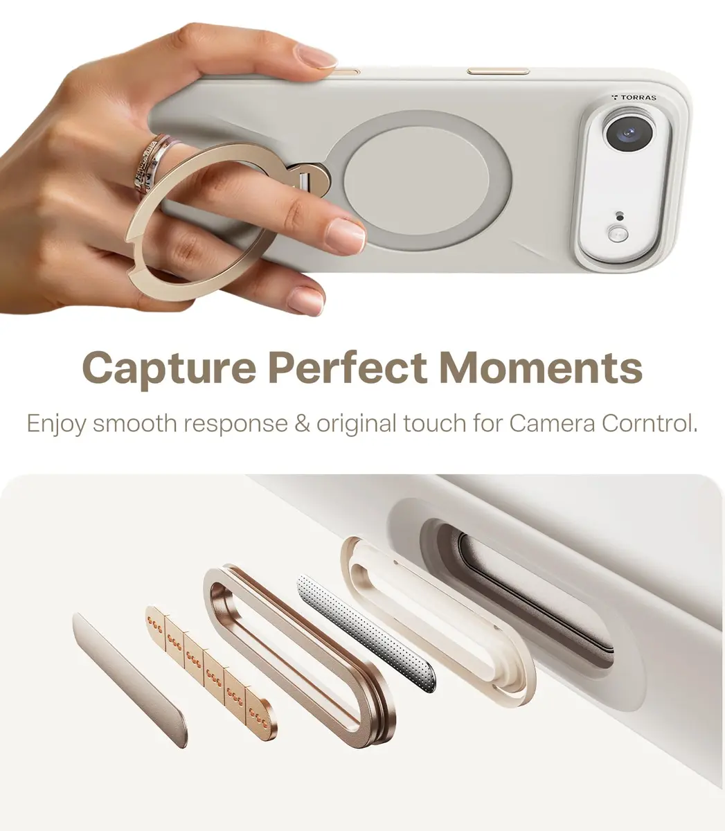 TORRAS Q3 Silicone for iPhone Air Case with Stand, 6.5'' Liquid Silicone Rubber, MagSafe Compatible, 360° Spin, Light Ivory - view 6