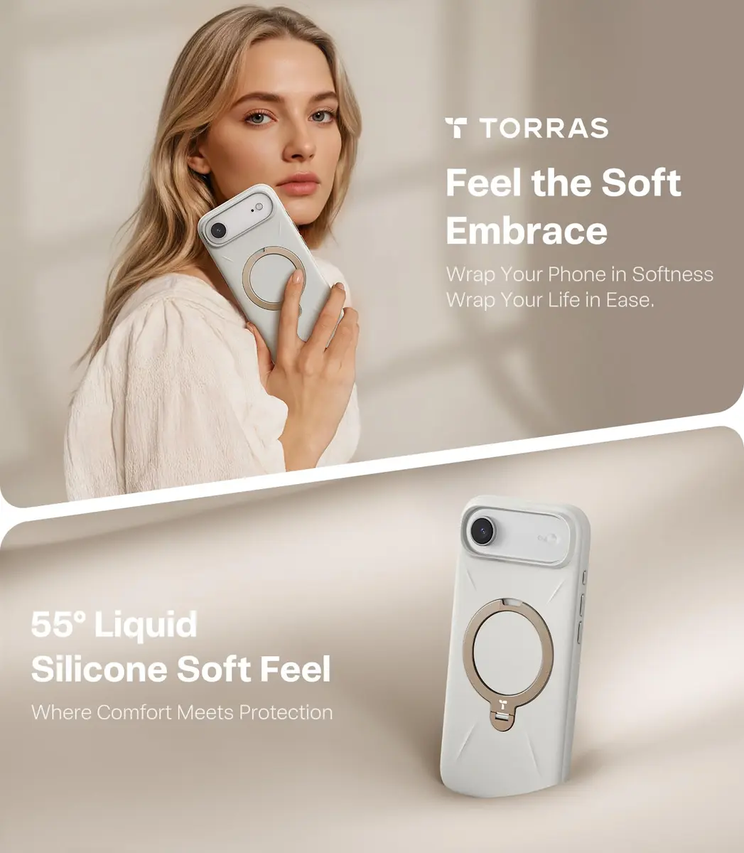 TORRAS Q3 Silicone for iPhone Air Case with Stand, 6.5'' Liquid Silicone Rubber, MagSafe Compatible, 360° Spin, Light Ivory - view 3