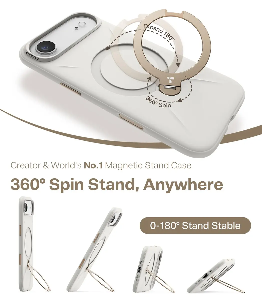 TORRAS Q3 Silicone for iPhone Air Case with Stand, 6.5'' Liquid Silicone Rubber, MagSafe Compatible, 360° Spin, Light Ivory - view 4