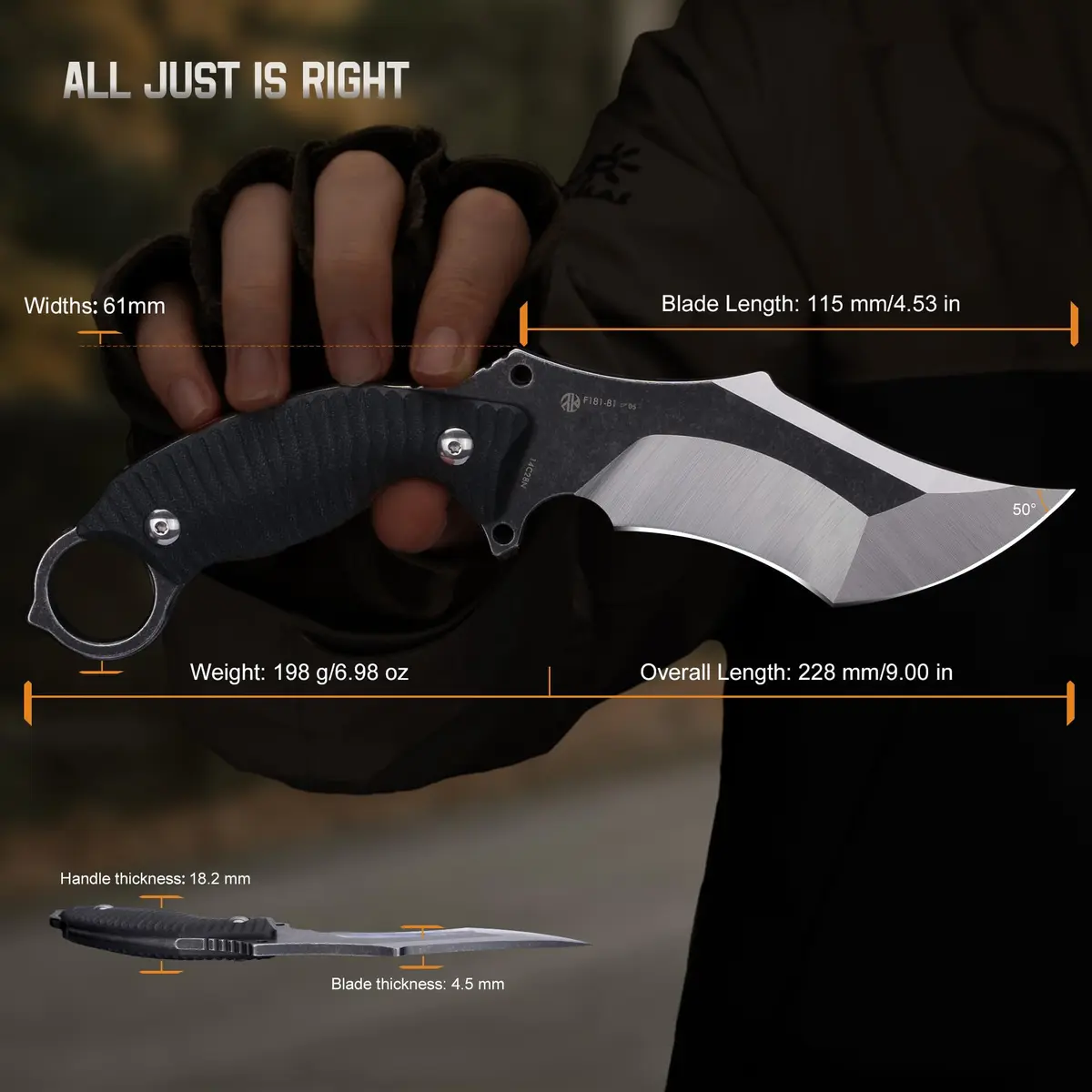 Ruike F181-B1 Tactical Fixed Blade Knife with Sheath, 14C28N Steel, Full-tang, 4.53-inch Blade, G10 Handle, Camping & Hunting Gear - view 2