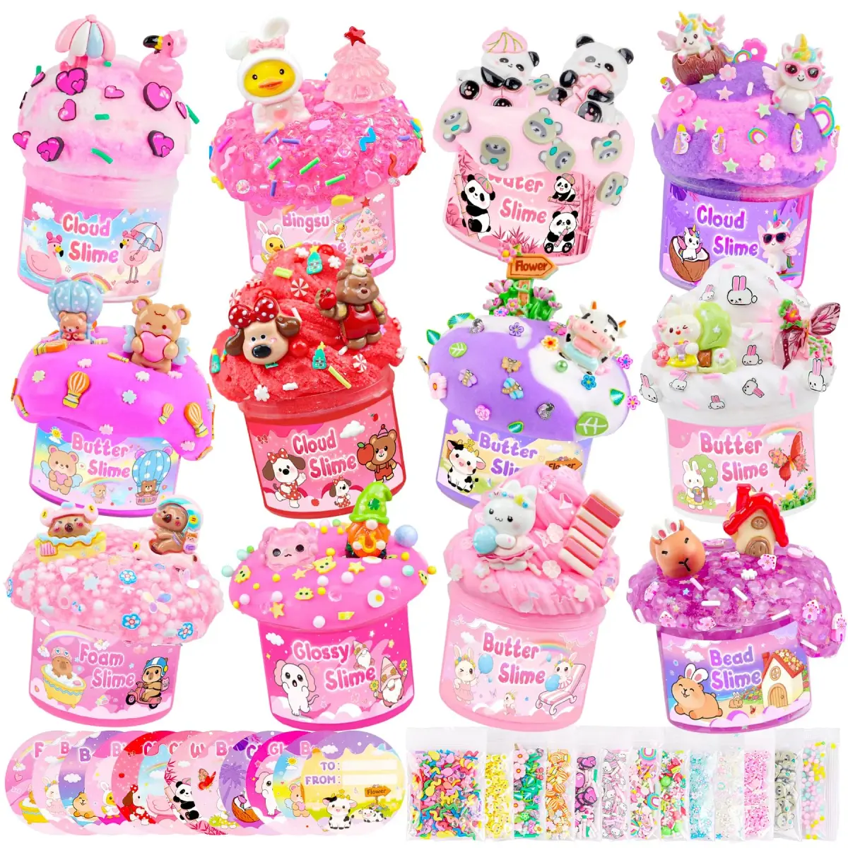 LAWOHO 12-Pack Pink Slime Kit | 720ml Total Butter Cloud Squishy Party Favor Set - main product image