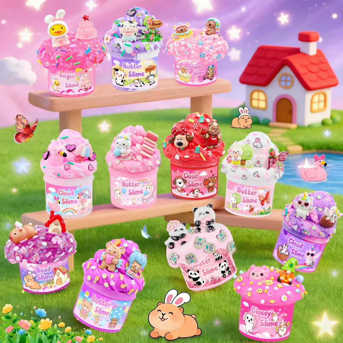 LAWOHO 12-Pack Pink Slime Kit | 720ml Total Butter Cloud Squishy Party Favor Set - view 8