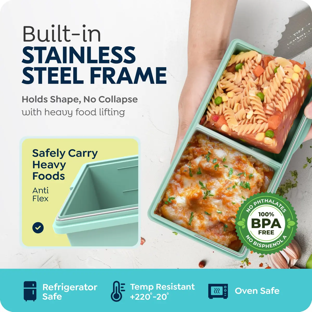 CyhHave 2 Cup Silicone Freezer Trays with Lids, 500ml (16 Fl Oz) | Portion Control Meal Prep - view 5