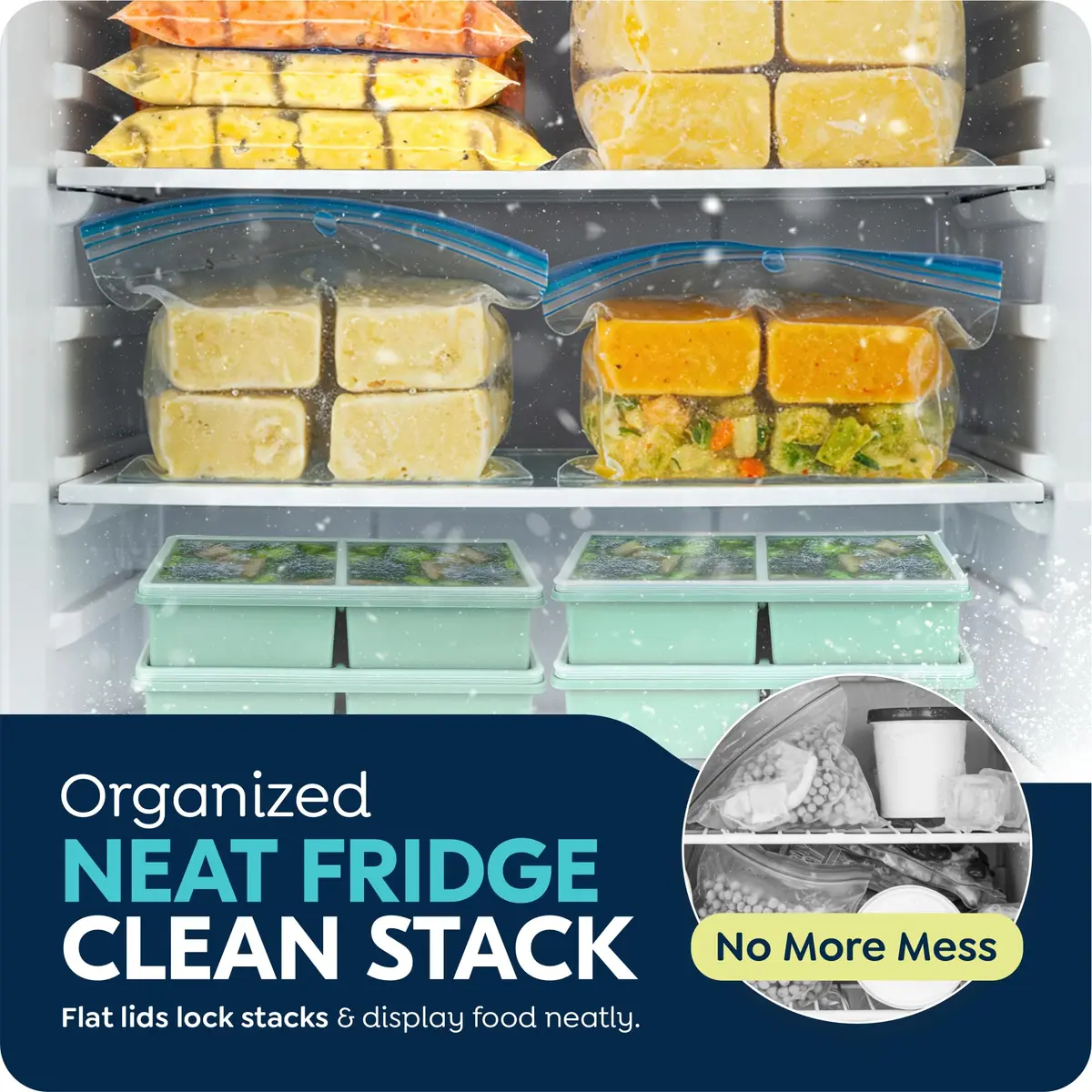 CyhHave 2 Cup Silicone Freezer Trays with Lids, 500ml (16 Fl Oz) | Portion Control Meal Prep - view 7