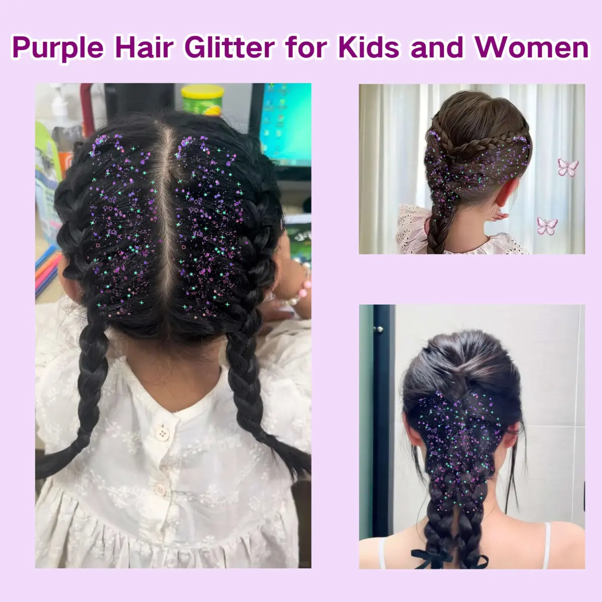 MEICOLY Purple Hair Glitter Kids Makeup | Holographic Halloween Sparkly Face Glitter - view 3