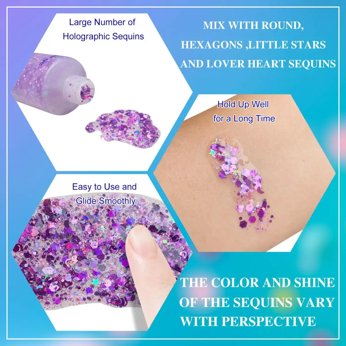 MEICOLY Purple Hair Glitter Kids Makeup | Holographic Halloween Sparkly Face Glitter - view 4