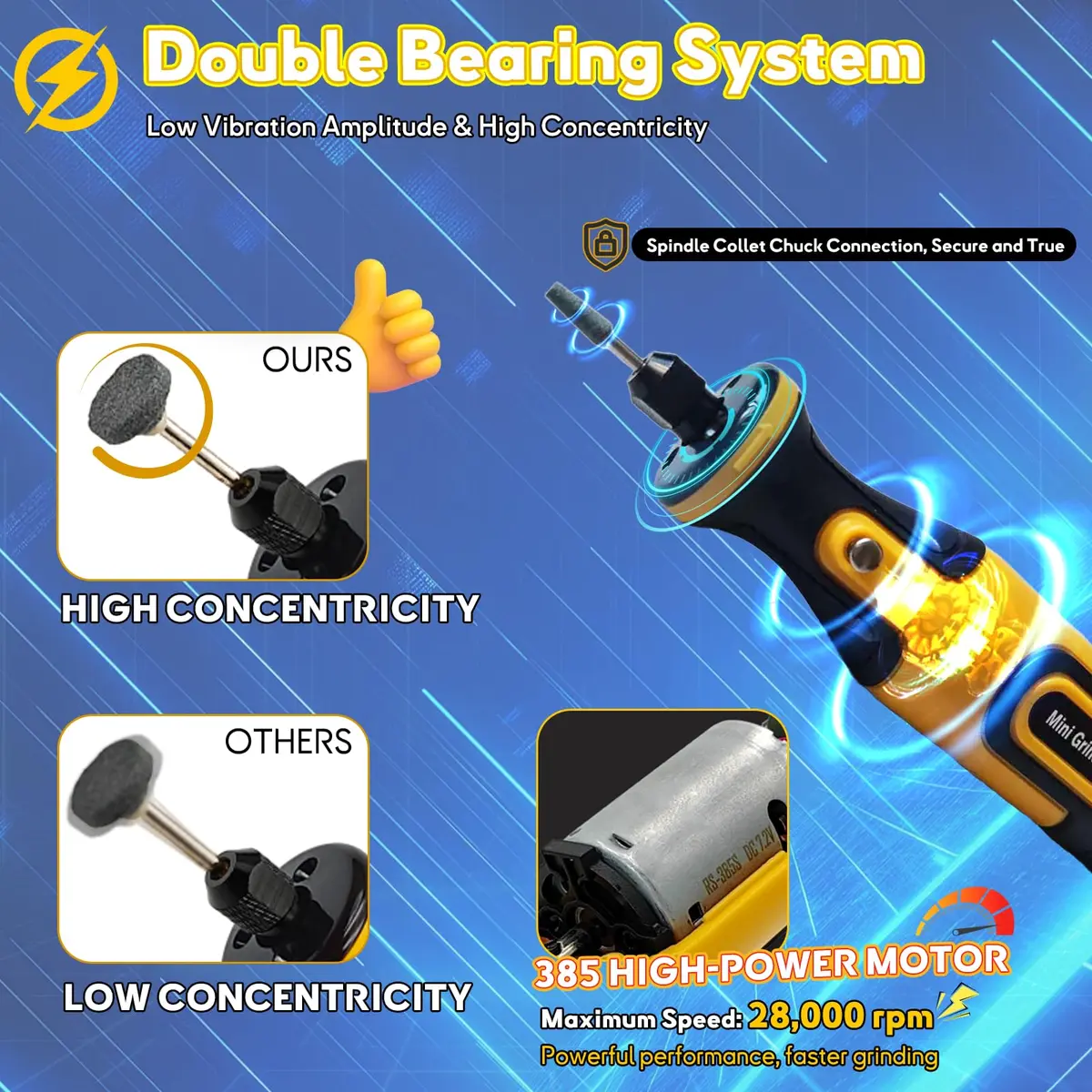 XIFOWE 7.2V Mini Cordless Rotary Tool | 59 Attachments for DIY Crafts, Metal & Wood Polishing, 3D Resin Sanding - view 4