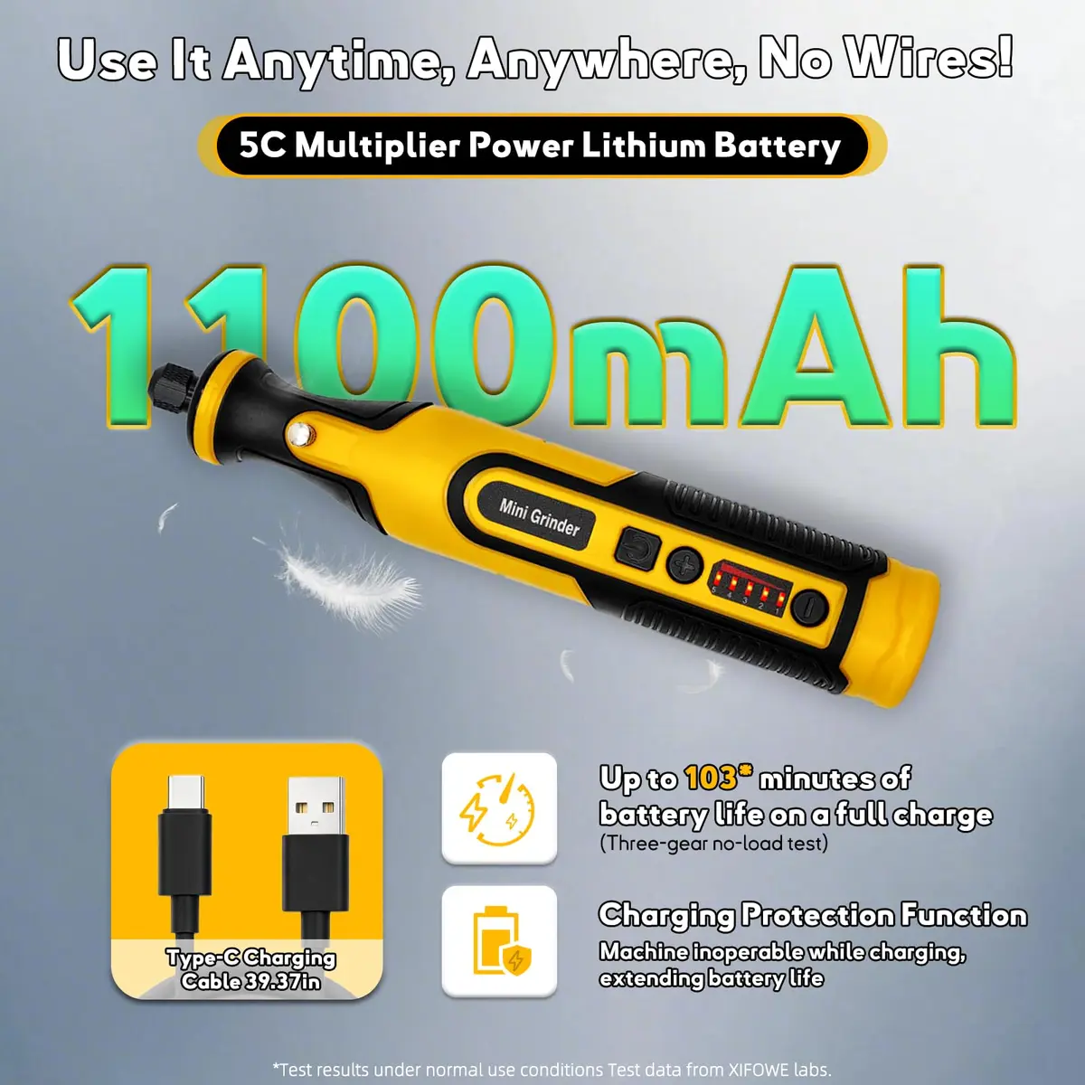 XIFOWE 7.2V Mini Cordless Rotary Tool | 59 Attachments for DIY Crafts, Metal & Wood Polishing, 3D Resin Sanding - view 5