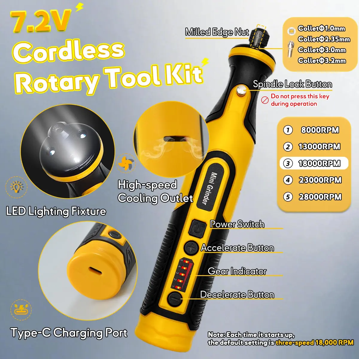 XIFOWE 7.2V Mini Cordless Rotary Tool | 59 Attachments for DIY Crafts, Metal & Wood Polishing, 3D Resin Sanding - view 2
