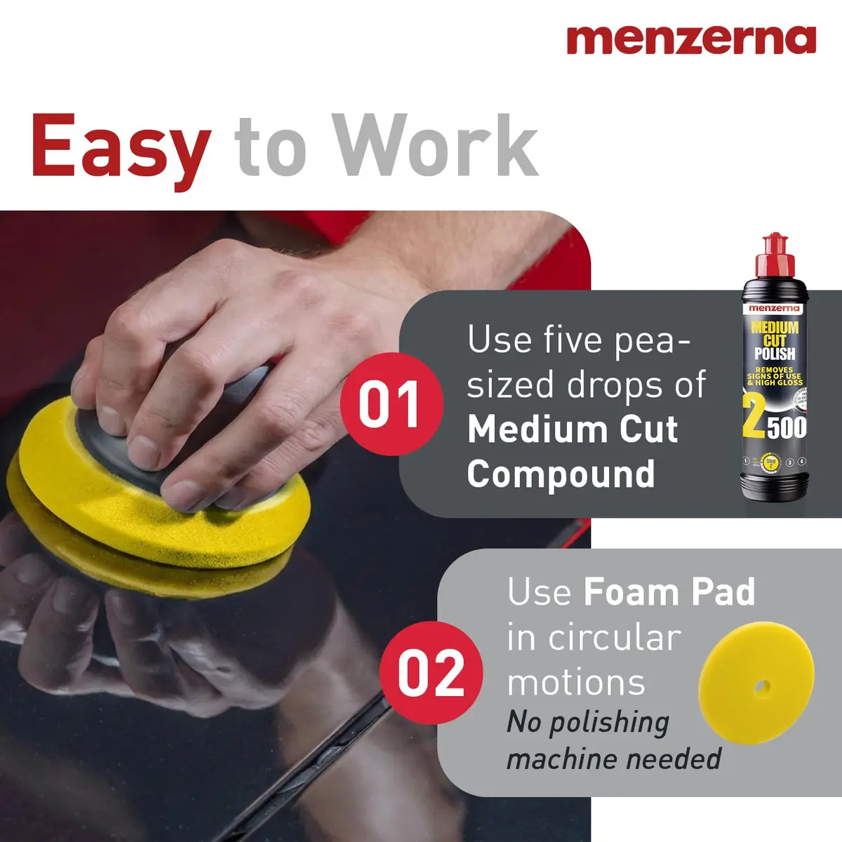 menzerna Medium Cut Polish 2500 | Abrasive Compound for Scratch Repair | 16 fl oz (473 ml) - view 4