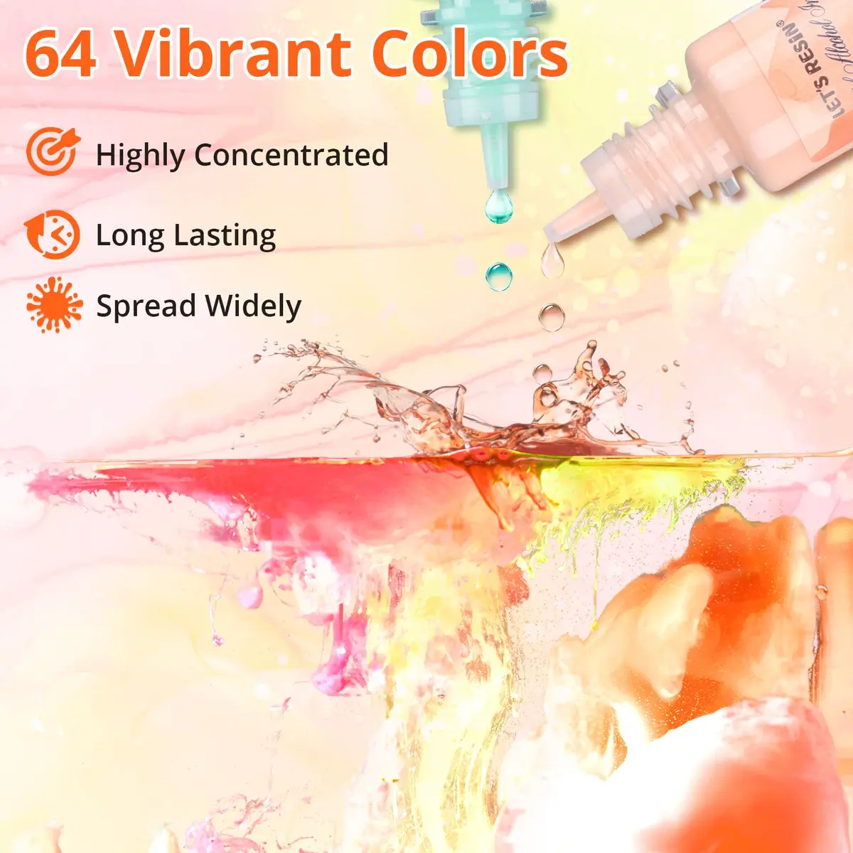 LET'S RESIN 64pcs Alcohol Ink Set, 9 Pastel & 9 Metallic Colors, 640ml (21.6 oz) | Vibrant, Blendable, Non-Toxic - view 3