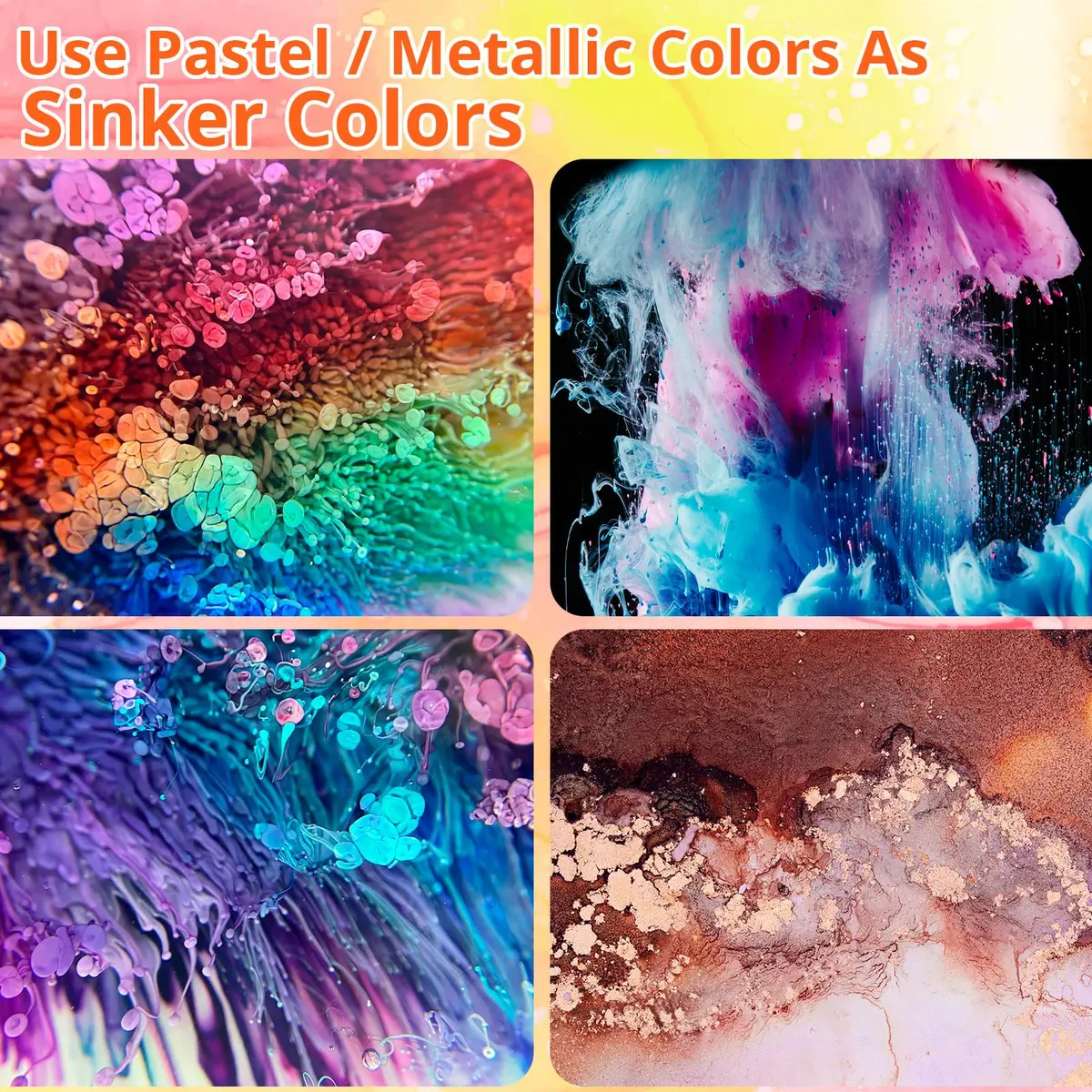 LET'S RESIN 64pcs Alcohol Ink Set, 9 Pastel & 9 Metallic Colors, 640ml (21.6 oz) | Vibrant, Blendable, Non-Toxic - view 4