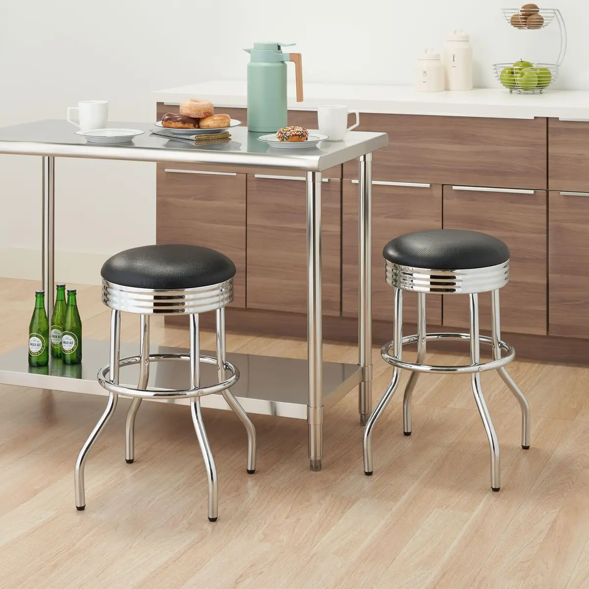 TRINITY Heavy Duty 25 Inch Backless Swivel Bar Stool, Black Seat | Stylish, Supports 300 lbs, Indoor Use - view 2