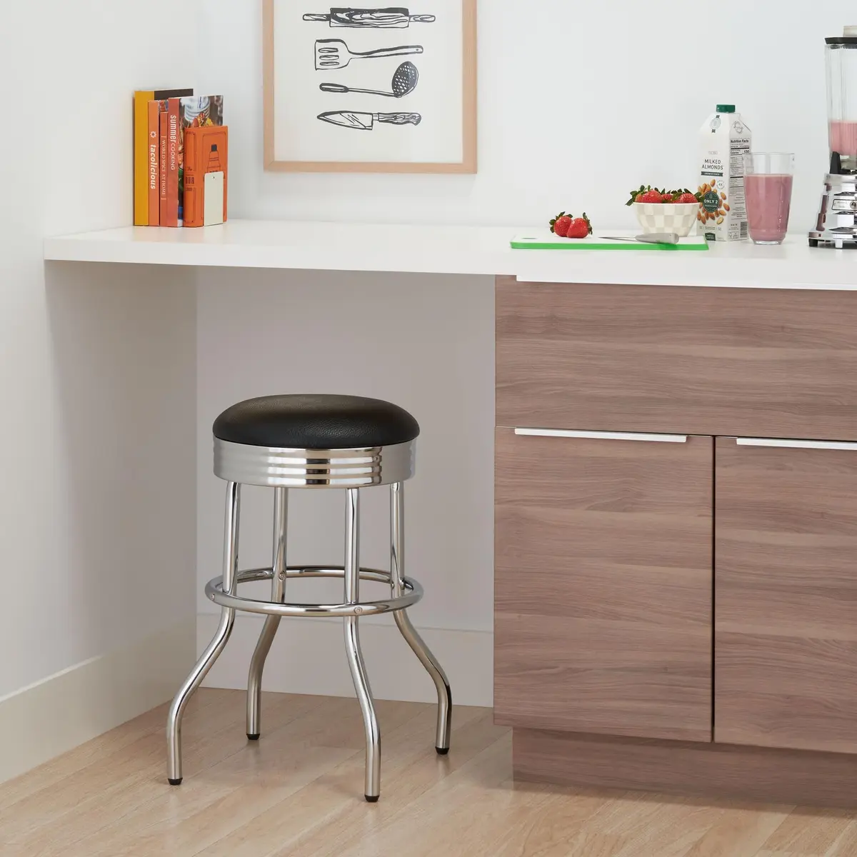 TRINITY Heavy Duty 25 Inch Backless Swivel Bar Stool, Black Seat | Stylish, Supports 300 lbs, Indoor Use - view 2