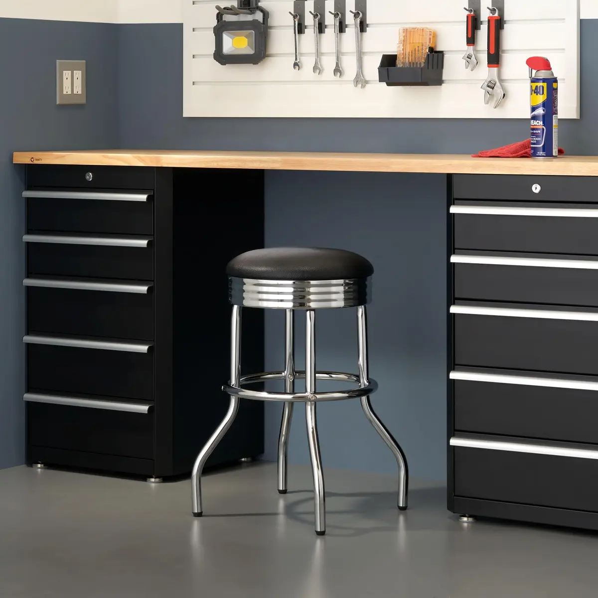 TRINITY Heavy Duty 25 Inch Backless Swivel Bar Stool, Black Seat | Stylish, Supports 300 lbs, Indoor Use - view 3